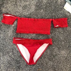 Red off the shoulder bikini. Bought from Shein.